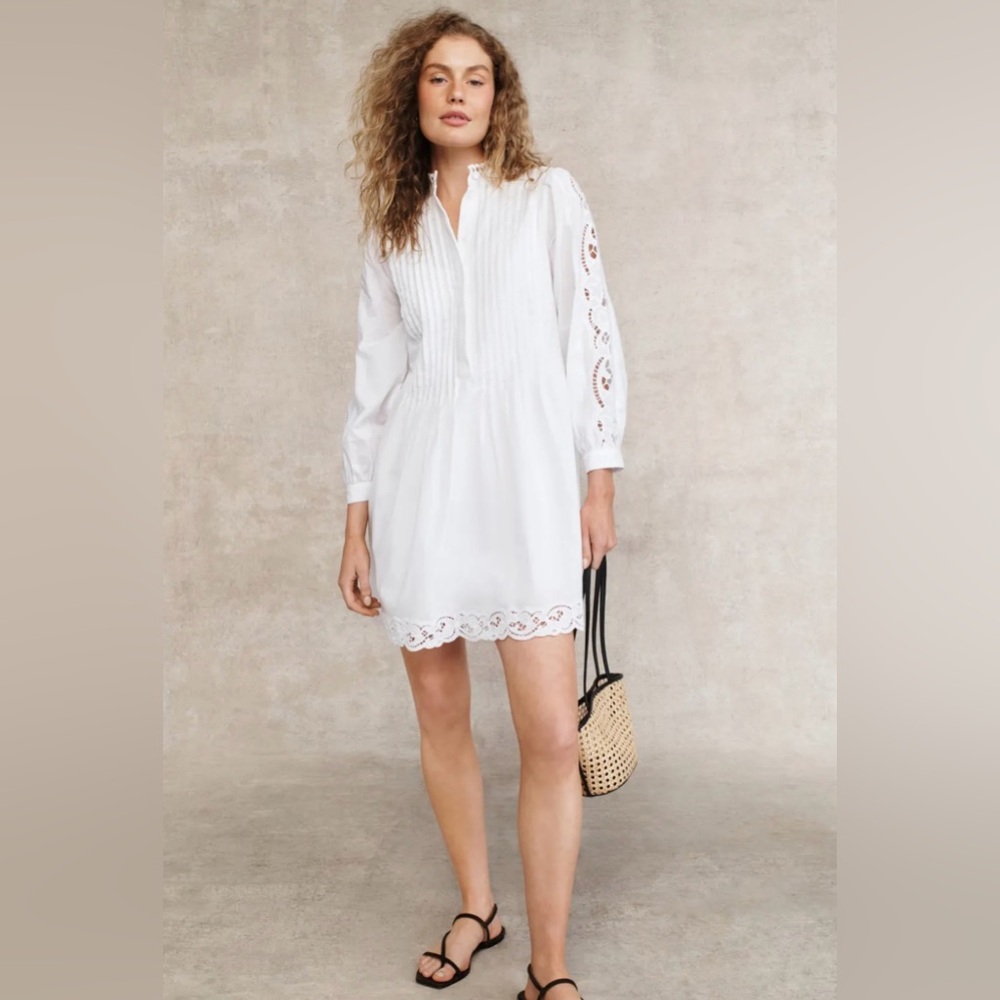 Madewell Pintuck Eyelet Long Sleeve Minidress✨NWOT Size Small $158